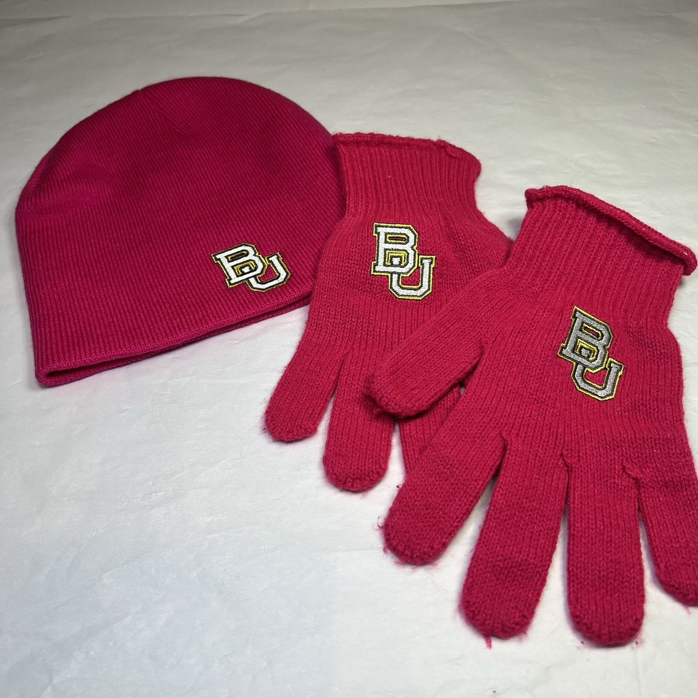 Pink Women's Baylor University Gloves And Hat‎ College Game Day Cold Weather
